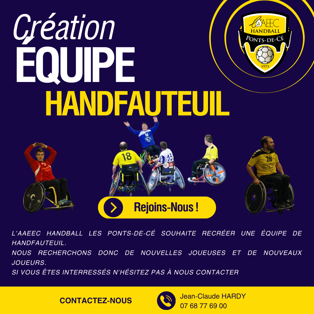 affiche pour la recherche de nouveaux joueurs et joueuses pour créer une équipe de handfauteuil