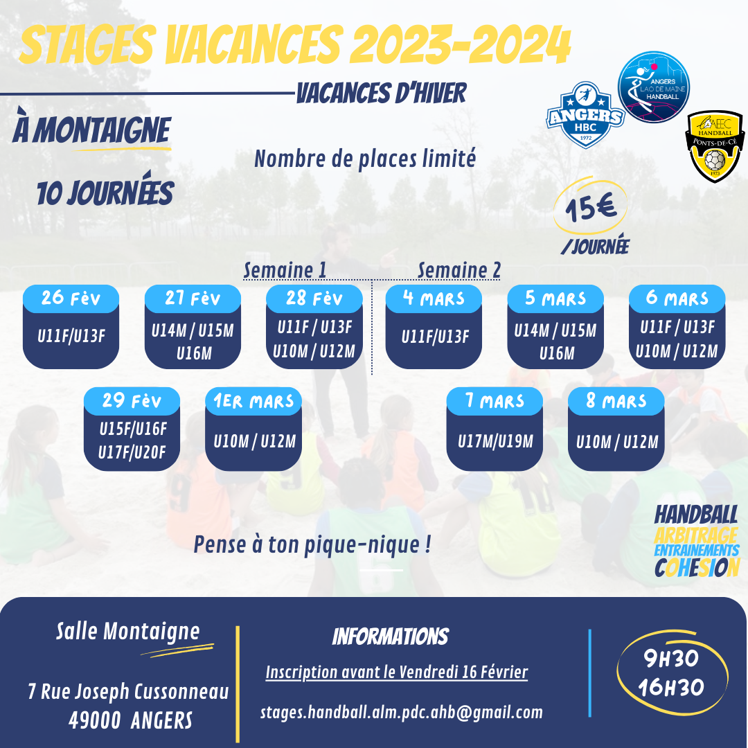 Affiche pour les stages des prochaines vacances d'hiver